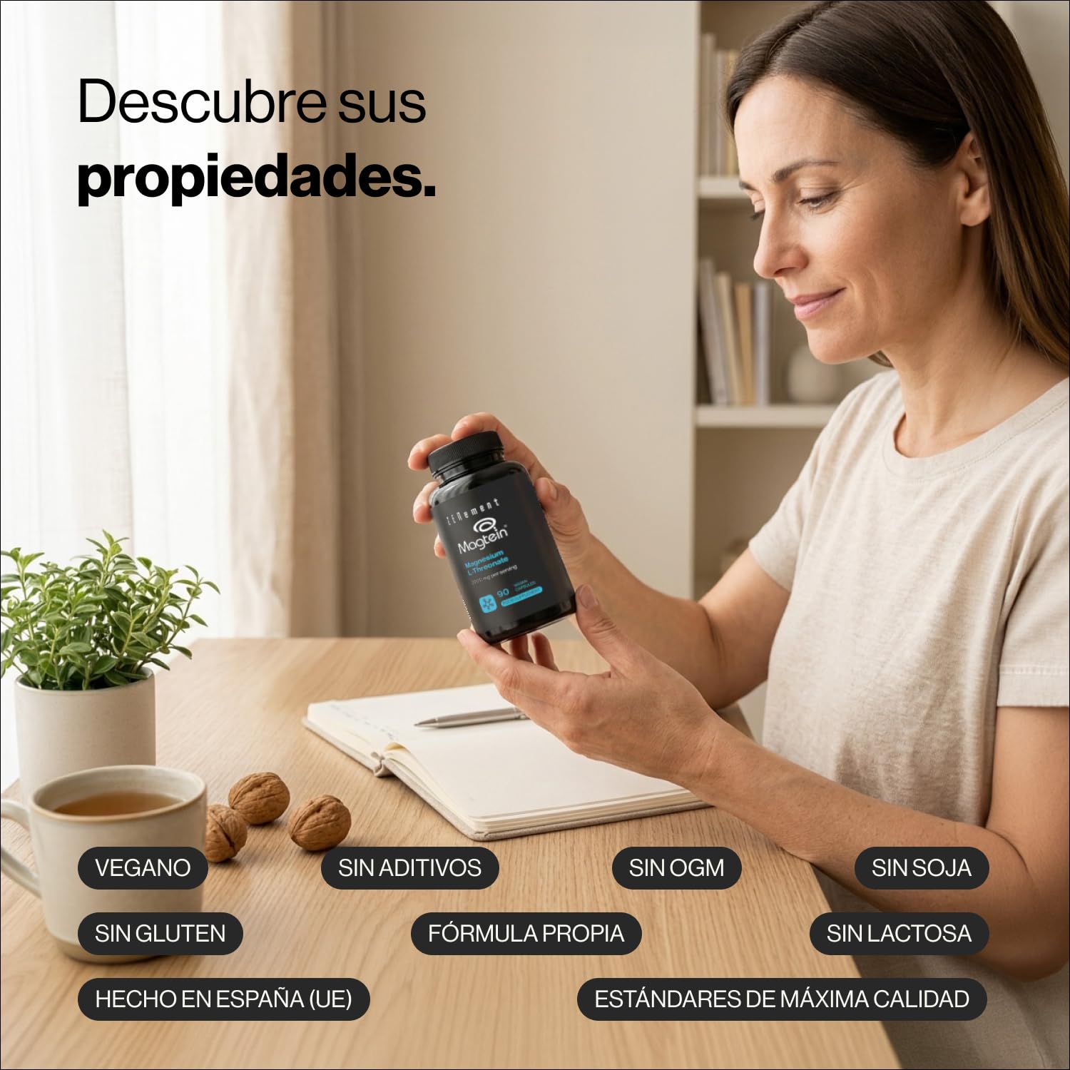 Magnesio L-Treonato – Magtein® – 2000 mg por Dosis – Salud Cerebral y Sistema Nervioso – 90 Cápsulas Veganas, 1 Mes de Suministro – Zenement
