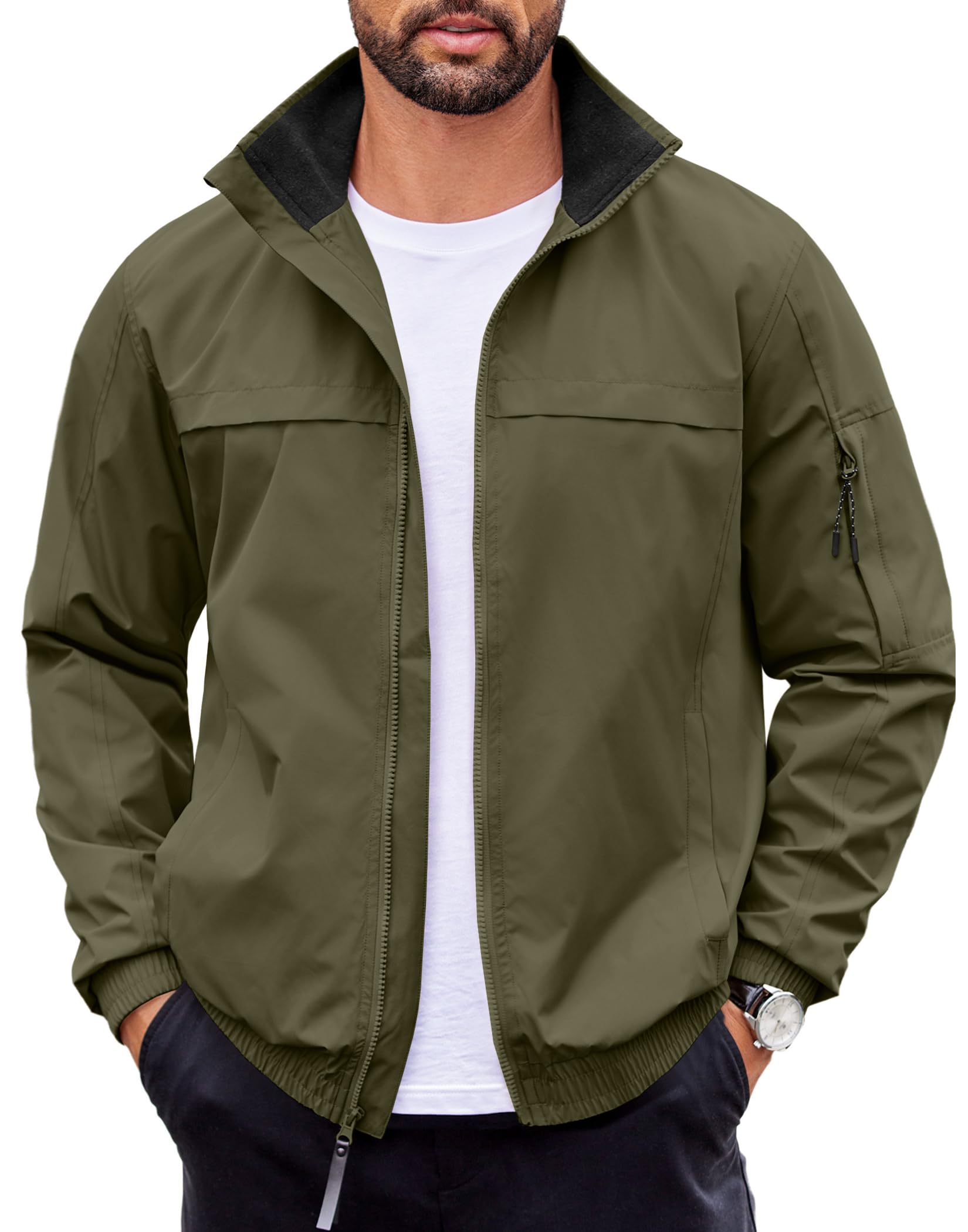 COOFANDY Mens Lightweight Bomber Jackets Stand Collar Windbreaker Softshell Jacket Zip Up Coat for Fall Outdoor
