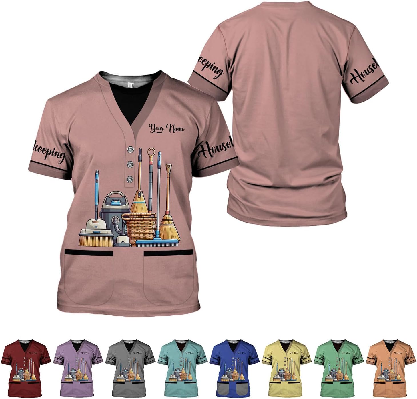 Personalized Housekeeping Shirts, Custom Cleaning Uniforms for Women 3D Cleaning Service Gifts Housekeeper Shirt Clean Lady