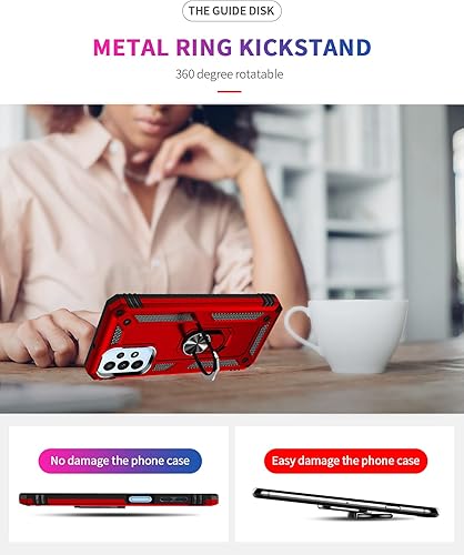 Miniatura 10 de Funda de grado militar para Samsung Galaxy A23 5G, anillo giratorio de metal 360 grados, soporte de soporte, armadura resistente a prueba de golpes,