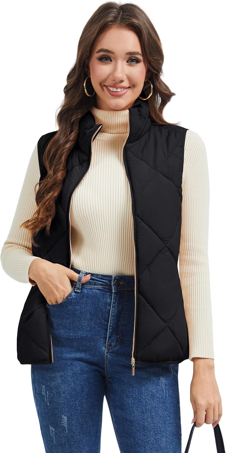 MAGCOMSEN Womens Puffer Vest Sleeveless Lightweight Winter Jackets Quilted Zip Up Coats Stand Collar Padded Outerwear Vests - Image 6