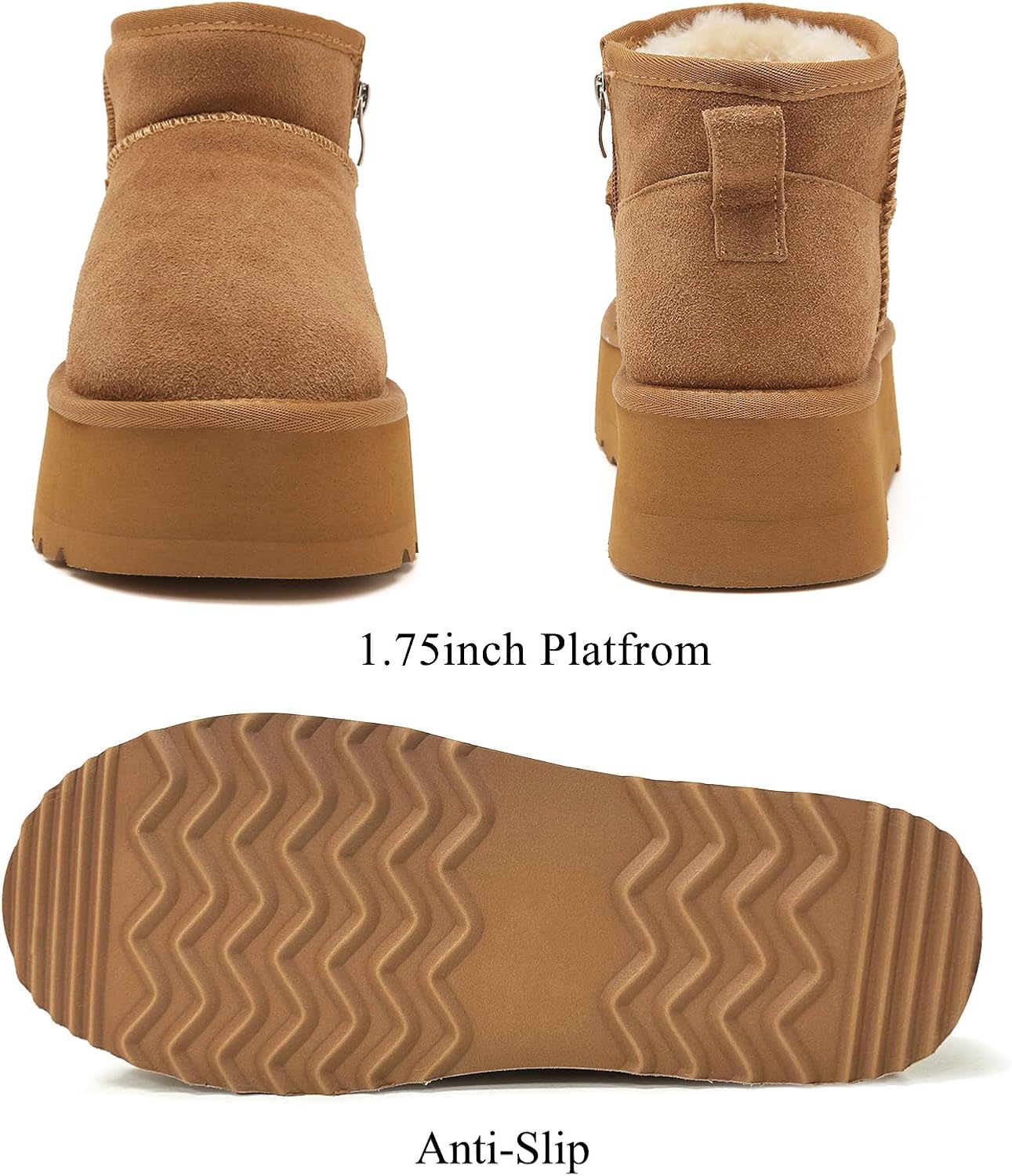 Haifago Platform Mini Snow Boots for Women, Suede Genuine Leather Winter Ankle Booties with Zip up, Womens Classic Fur Lined Short Boot Anti-Slip - Image 4