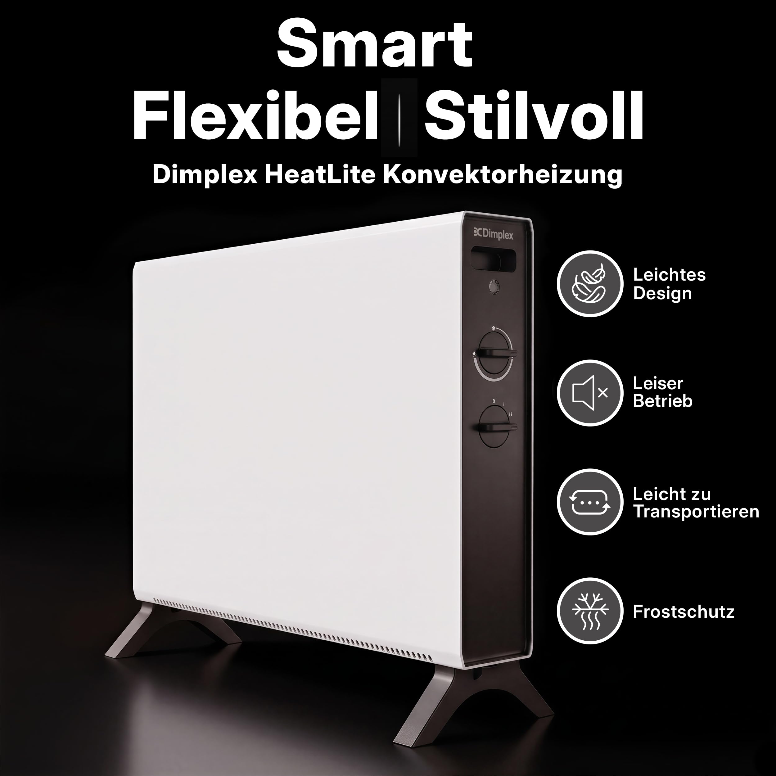 Dimplex HeatLite Konvektor 2000 W, Elektroheizkörper mit Thermostat, Weiß