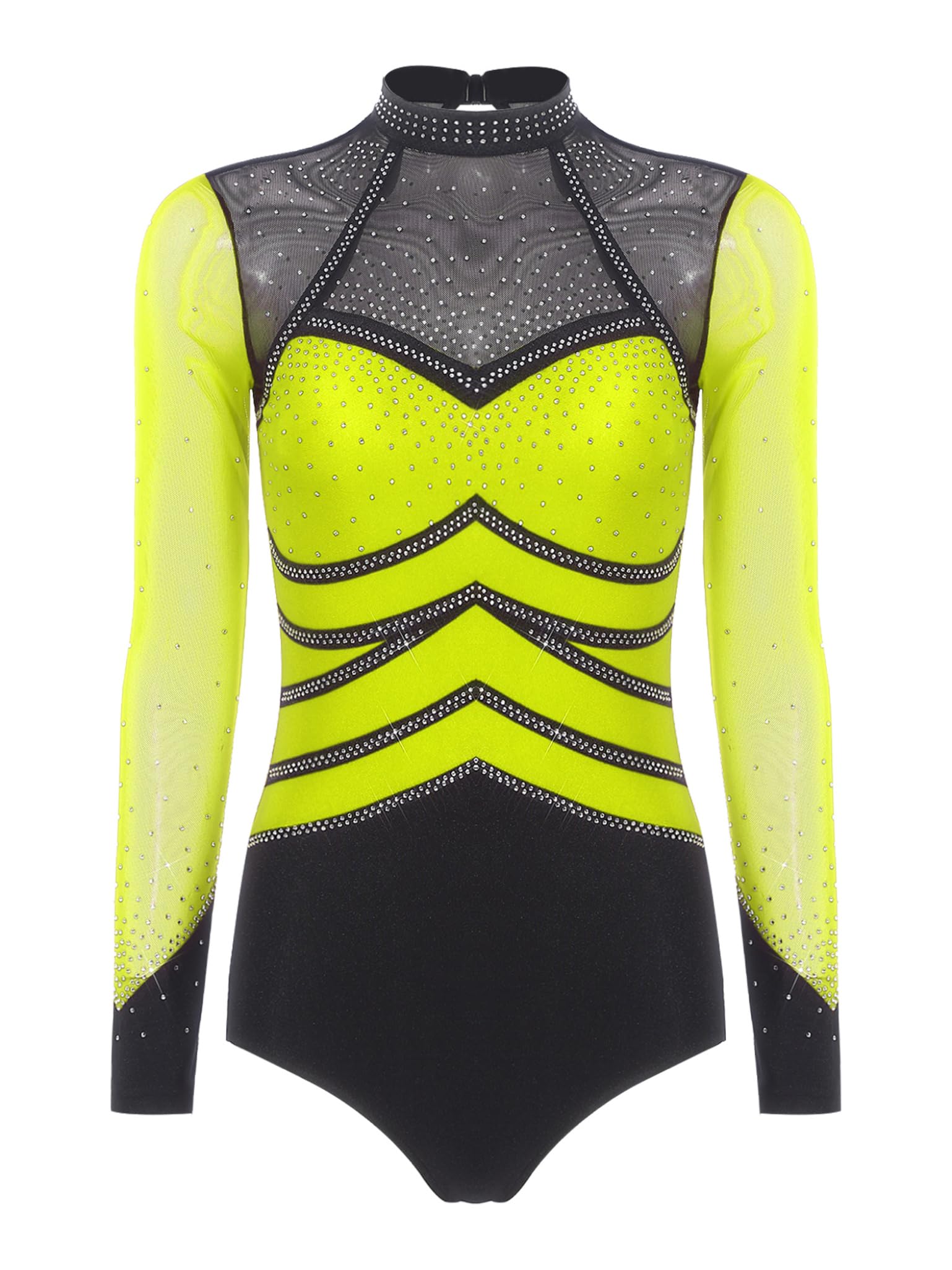 Damen Ballettanzug Glitzer Turnanzug Gymnastikanzug Langarm Eiskunstlauf Body Overall Trikotanzug Wettbewerb Tanzkostüm