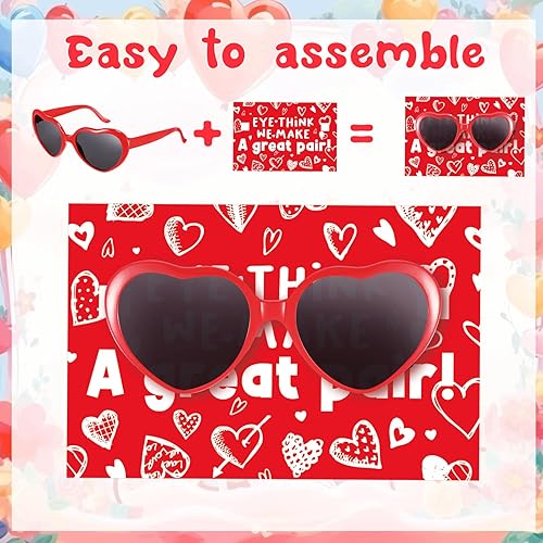 Vista 3 de Kathfly Paquete de 30 lentes en forma de corazón para niños con tarjetas del día de San Valentín, regalos de fiesta de San Valentín a granel