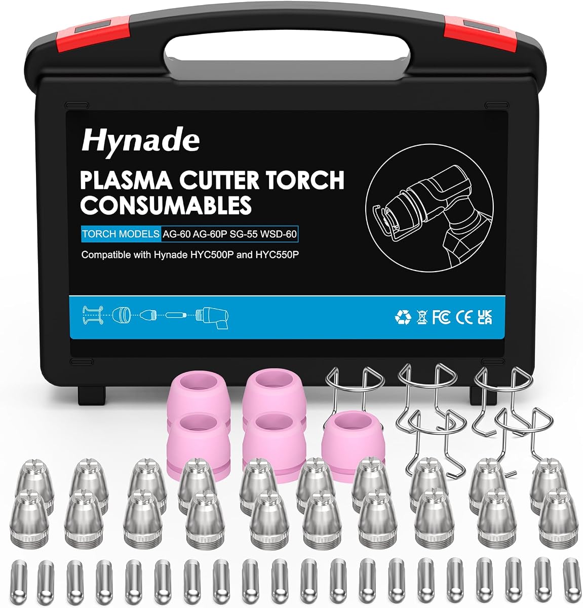 HYNADE 50Pcs Plasma Cutter Torch Consumables, AG60P Cutting Torch Tip Nozzles Kit with Box, For AG60 WSD60 AG60P and HYC500P