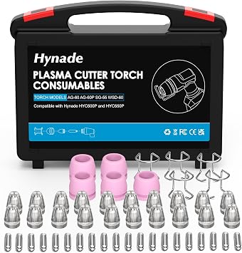 HYNADE 50 قطعة من المواد الاستهلاكية لشعلة قطع البلازما، مجموعة فوهات طرف شعلة القطع AG60P مع صندوق، لـ AG60 WSD60 AG60P وHYC500P