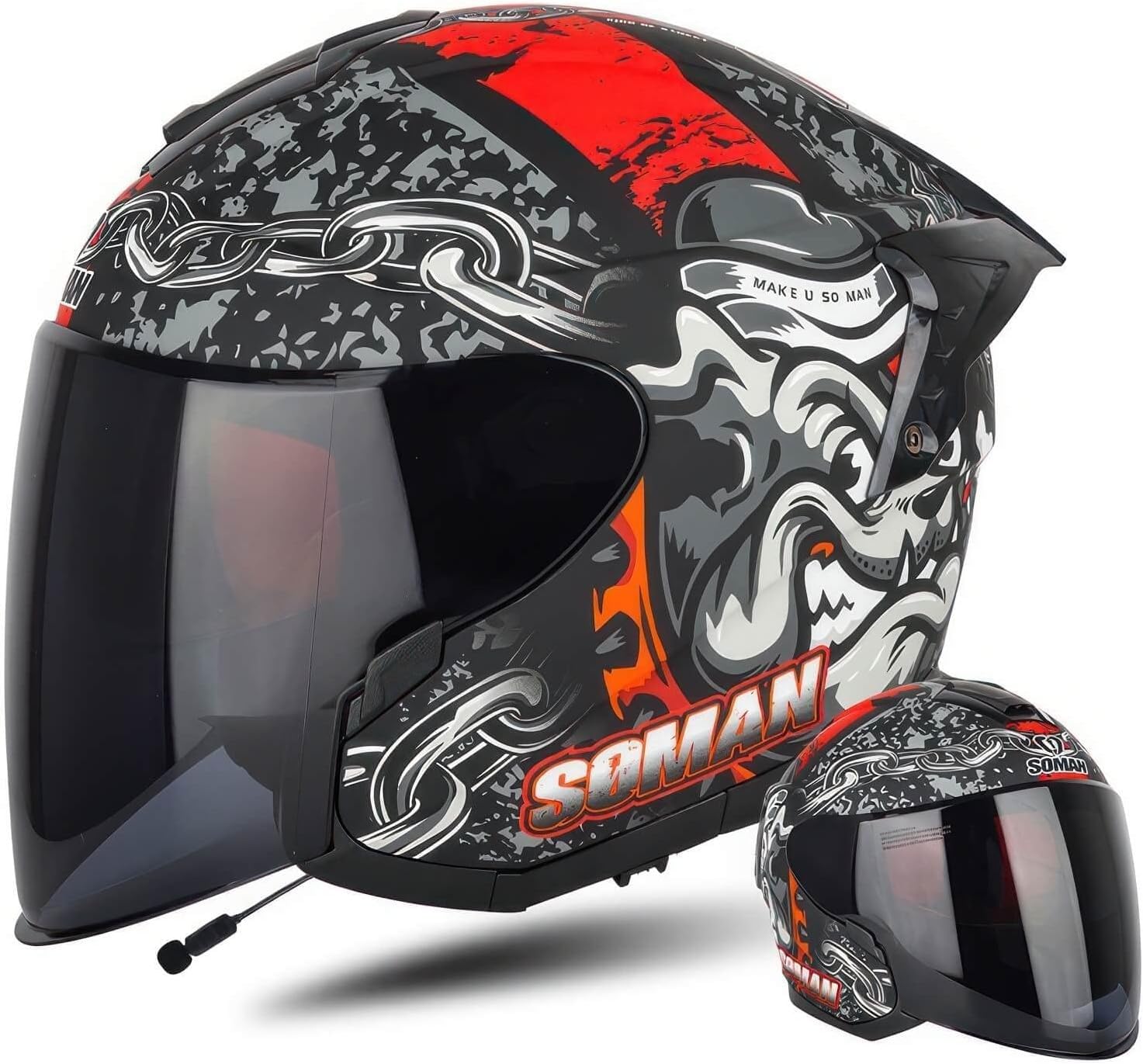 Casque moto ouvert rétro Bluetooth double pare-soleil universel L