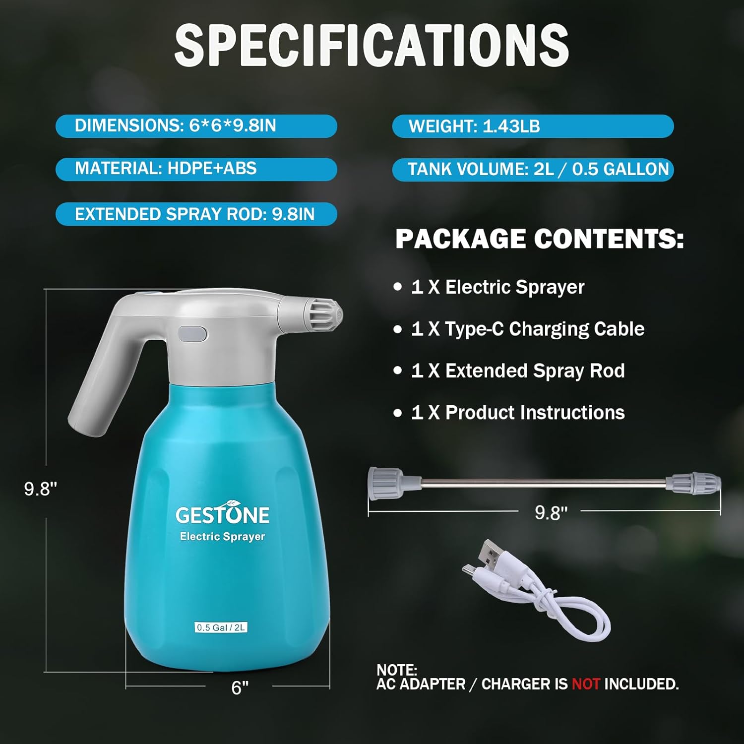 Electric Spray Bottle 2L/0.5 Gallon Plant Mister, Automatic Watering Can Rechargeable Battery Powered Garden Sprayer with Adjustable Nozzle for Plants Fertilizing,Weeding and Cleaning