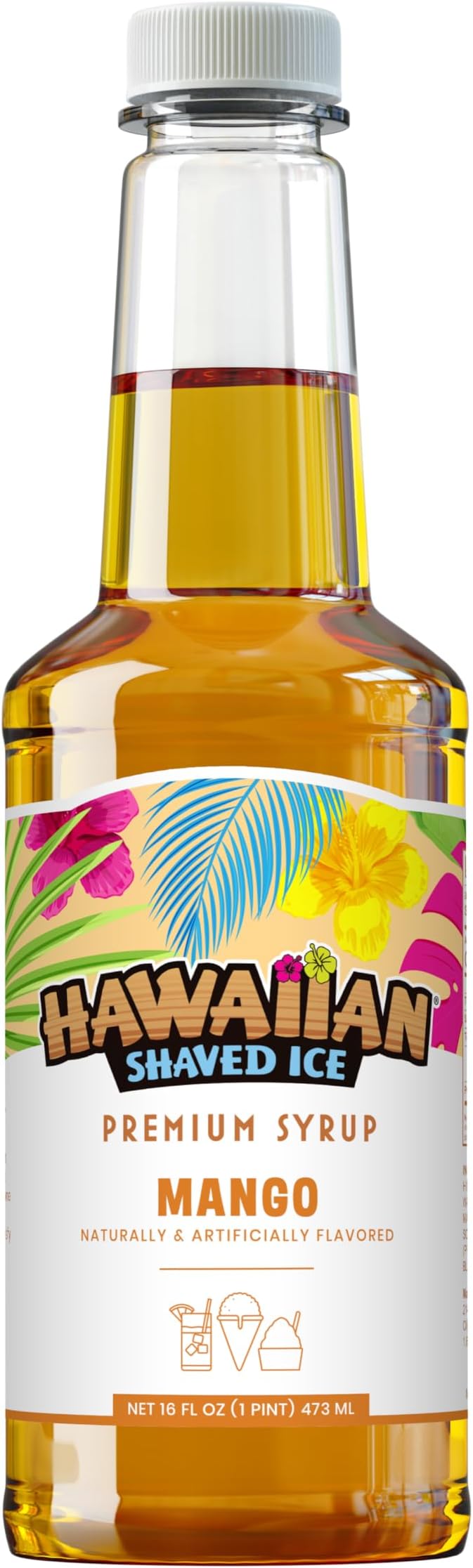 Mango Syrup - Nut Soy Dairy Free - Flavor Fluffy & Crunchy Snow Cones - Shelf Stable - Makes 8 Servings - 16 ounces