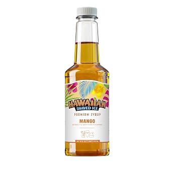Hawaiian Shaved Ice Mango Syrup - Nut Soy Dairy Free - Flavor Fluffy & Crunchy Snow Cones - Shelf Stable - Makes 8 Servings - 16 ounces