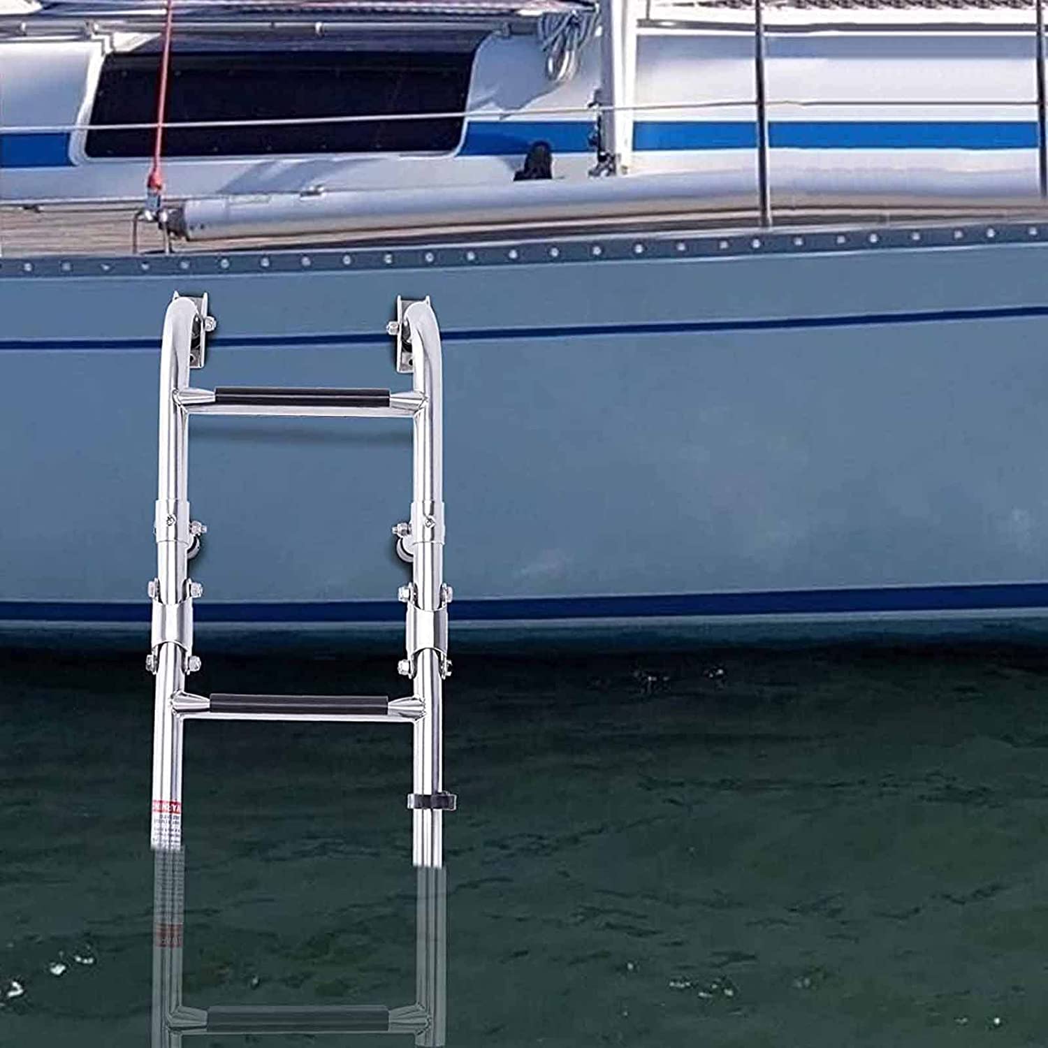OKUOKA Scaletta d'imbarco per Barche Pieghevole a 3 gradini per Lato, scaletta per Montaggio a Poppa in Acciaio Inossidabile per pontone Marino, Yacht e Barca da Pesca, con Ampio battistr