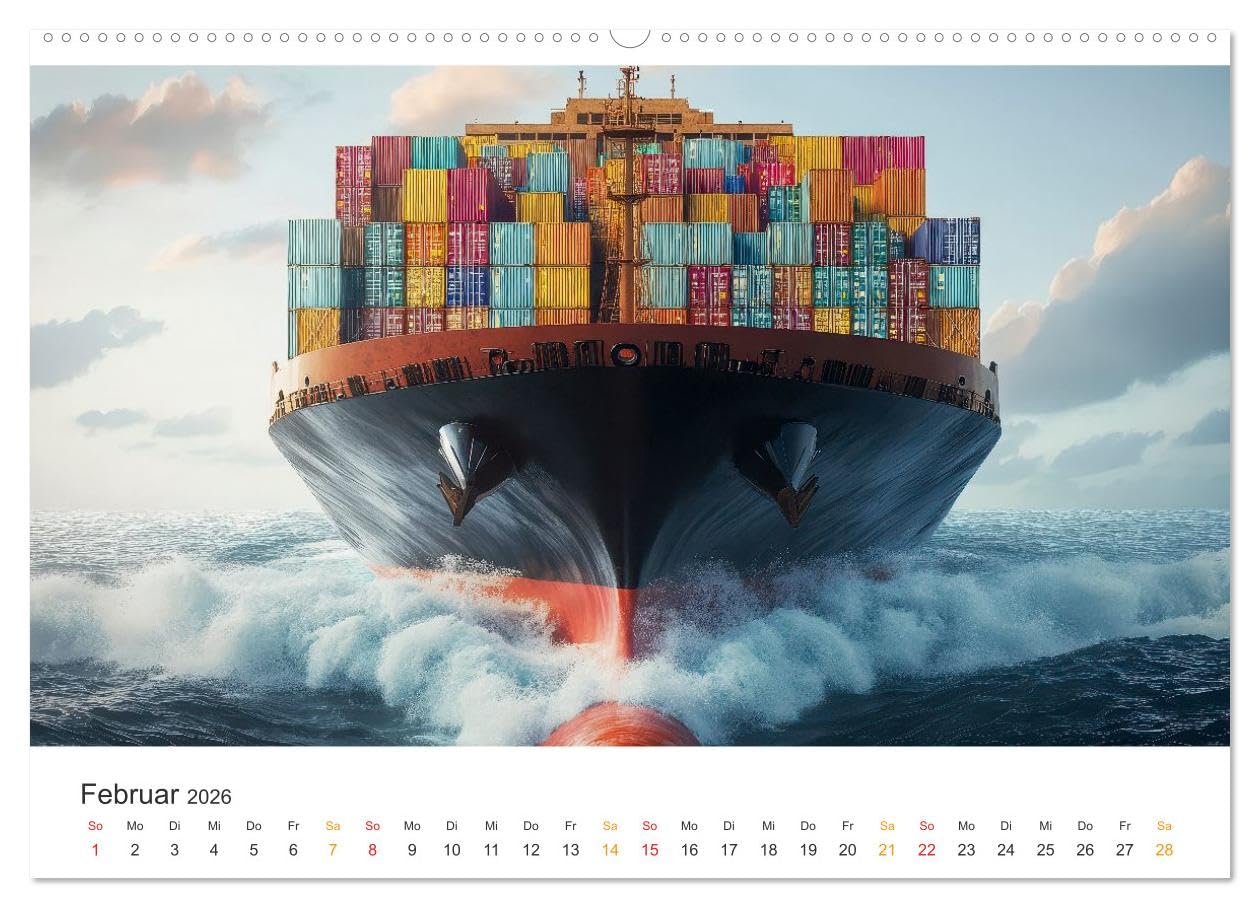 Containerschiffe - Giganten im Fokus (hochwertiger Premium Wandkalender 2026 DIN A2 quer), Kunstdruck in Hochglanz: Seefracht-Giganten der Meere in Szene gesetzt. (CALVENDO Technologie)