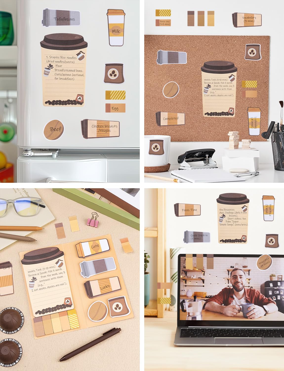 Coffee Themed Gifts for Coffee Lovers, Coffce Sticky Notes Pads with 3 Ballpoint Pens, Self-Stick Notes Pads Animal Divider Tabs Bundle Writing Memo Pad Back to School Office Supplies (550PCS) - Image 7