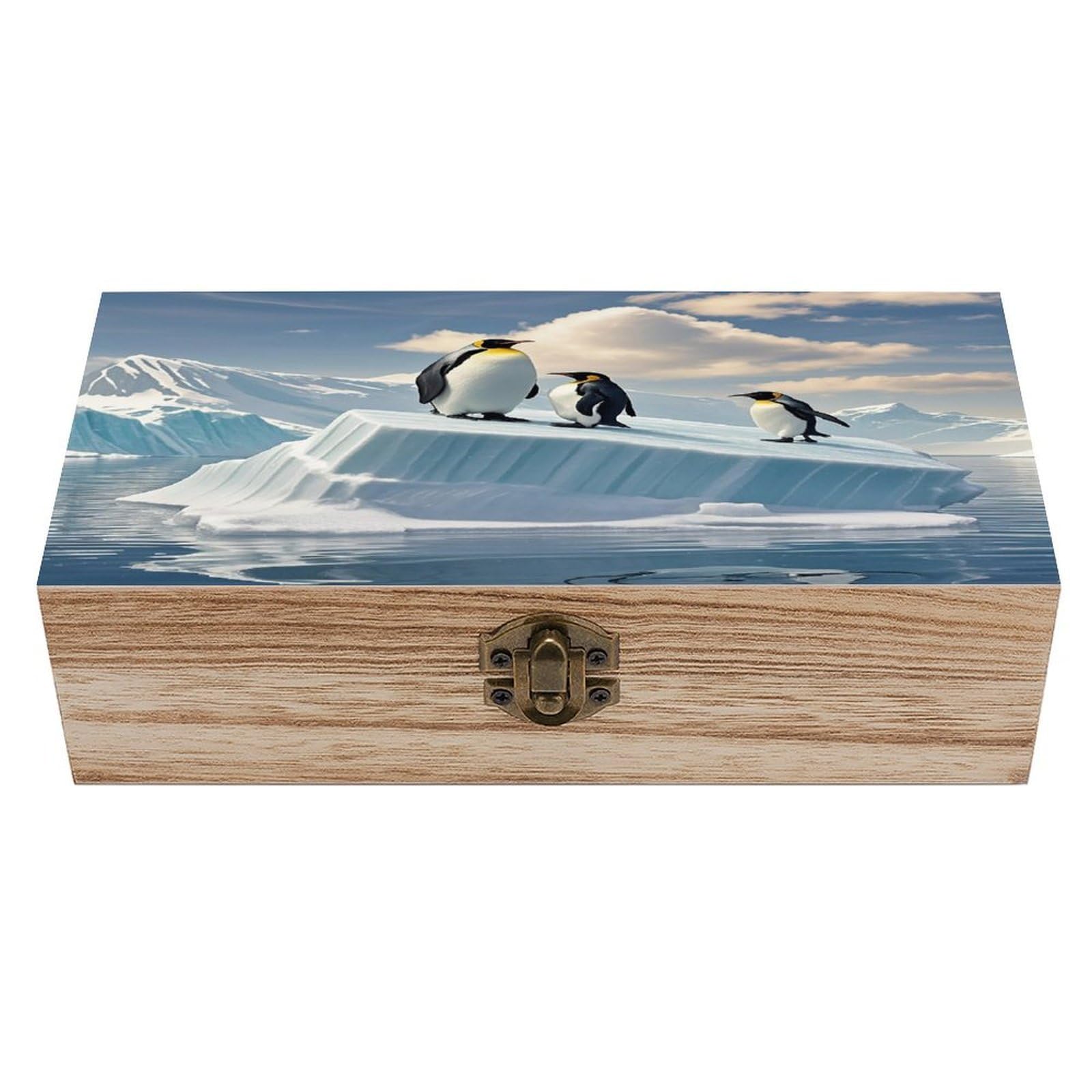 asbwuo Penguins On The Iceberg Wood Keepsake Box Wooden Box with Hinged Lid