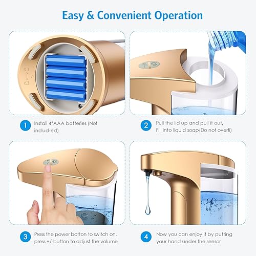 Miniatura 5 de AMIR Dispensador de jabón automático sin contacto de 12.5 onzas, dispensador automático de jabón líquido para manos a pilas, volumen ajustable,