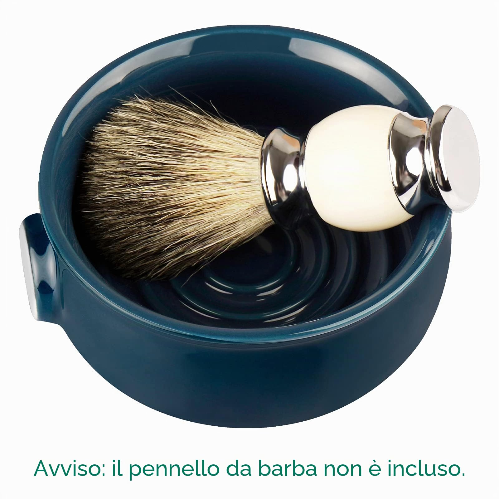 Linkidea Ciotola per Sapone da Barba in Ceramica con Manico Antiscivolo, Bocca Larga, Grande Capacità, Creste Più Facili da Insaponare, Ciotola per Crema da Barba per Rasoio Umido per Uomo, Blu Lago