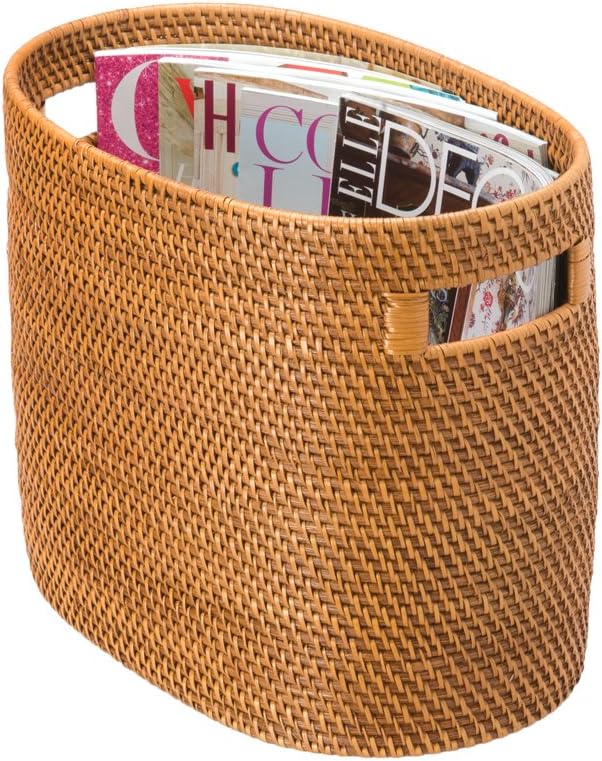 KOUBOO Laguna Rattan Magazine Rack – Stylish Woven Basket for Organizer Books, Magazines & Home Storage – Decorative Storage Solution for Living Room, Office, Honey Brown
