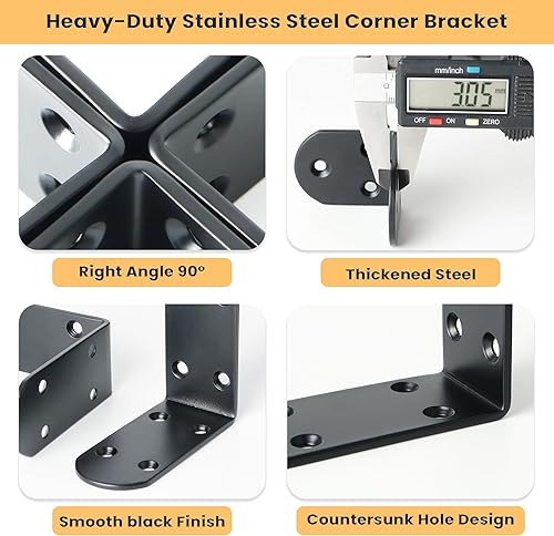 Miniatura 5 de Alise Soportes de estante flotantes, soporte negro para estantes, soporte de pared en L resistente, soporte de esquina de acero inoxidable de 1.496