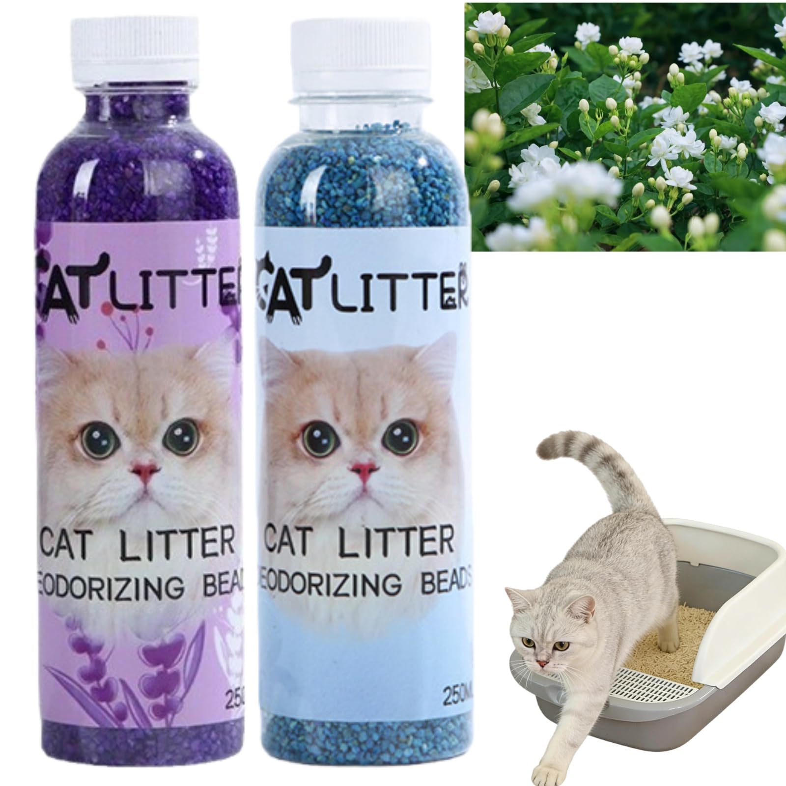 2PCS 250ML Cat Litter Box Deodorant,Odour Deodorizer Freshener,Cat Litter Smell Eliminator,Long Lasting Odour Eliminator for Cat Litter,Plant-Based Odor Eliminator,Air Freshener#Jasmine and Lavender โ image 1