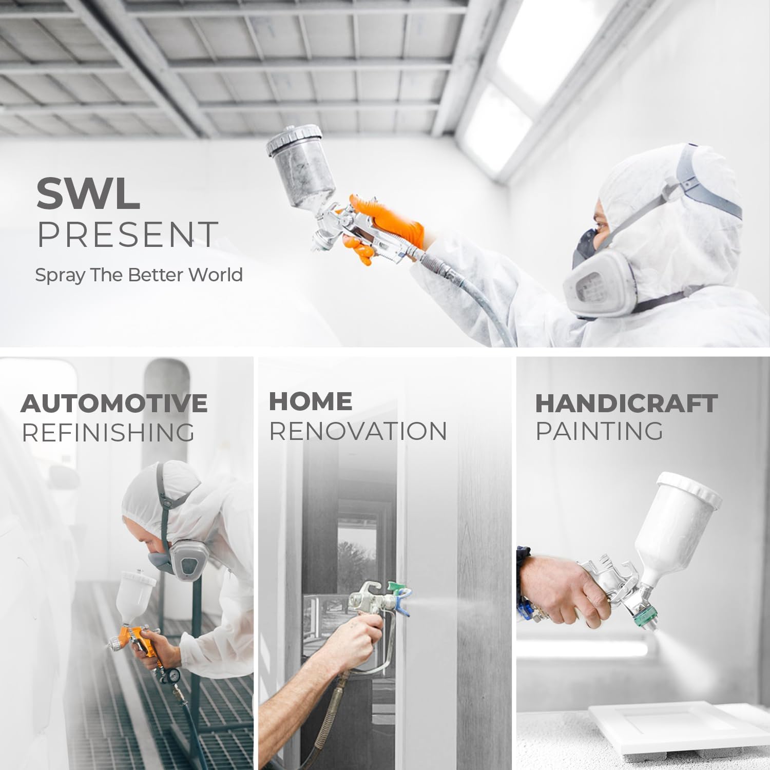 SWL 2007Kit HVLP Gravity Feed Air Spray Gun kit with 1.0mm & 1.4mm Nozzles 125cc & 600cc Easy to Carry for for Auto Paint, Furniture, DIY & More, Paint Sprayer for House Painting (Silver with Purple)