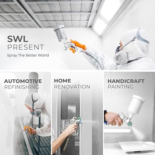 Miniatura 6 de SWL Kit de pistola de pulverización de aire de alimentación por gravedad HVLP 2007 con boquillas de 0.039 in y 0.055 in de 125 cc y 600 cc, fácil de