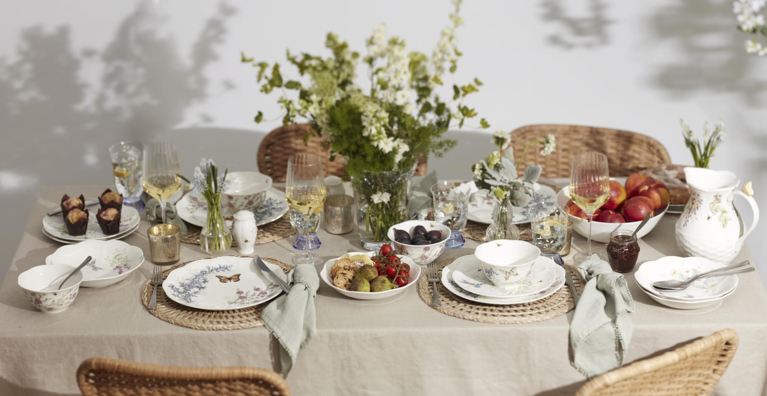 Lenox 897792 Tafelservice Butterfly Meadow Herbs 12-teilig | Keramik, spülmaschinenfest, mikrowellengeeignet | Teller und Schüssel-Sets für Küche und Esszimmer, Geschirrset, Geschirr