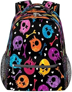 Mochilas Daypack, mochilas para computador e laptop, mochilas escolares com alça de ombro ajustável, viagem, caminhadas, acampamento, mochila casual para adulto/mulheres/homens/meninos/meninas, caveira, osso arco-íris, Multicor, Large