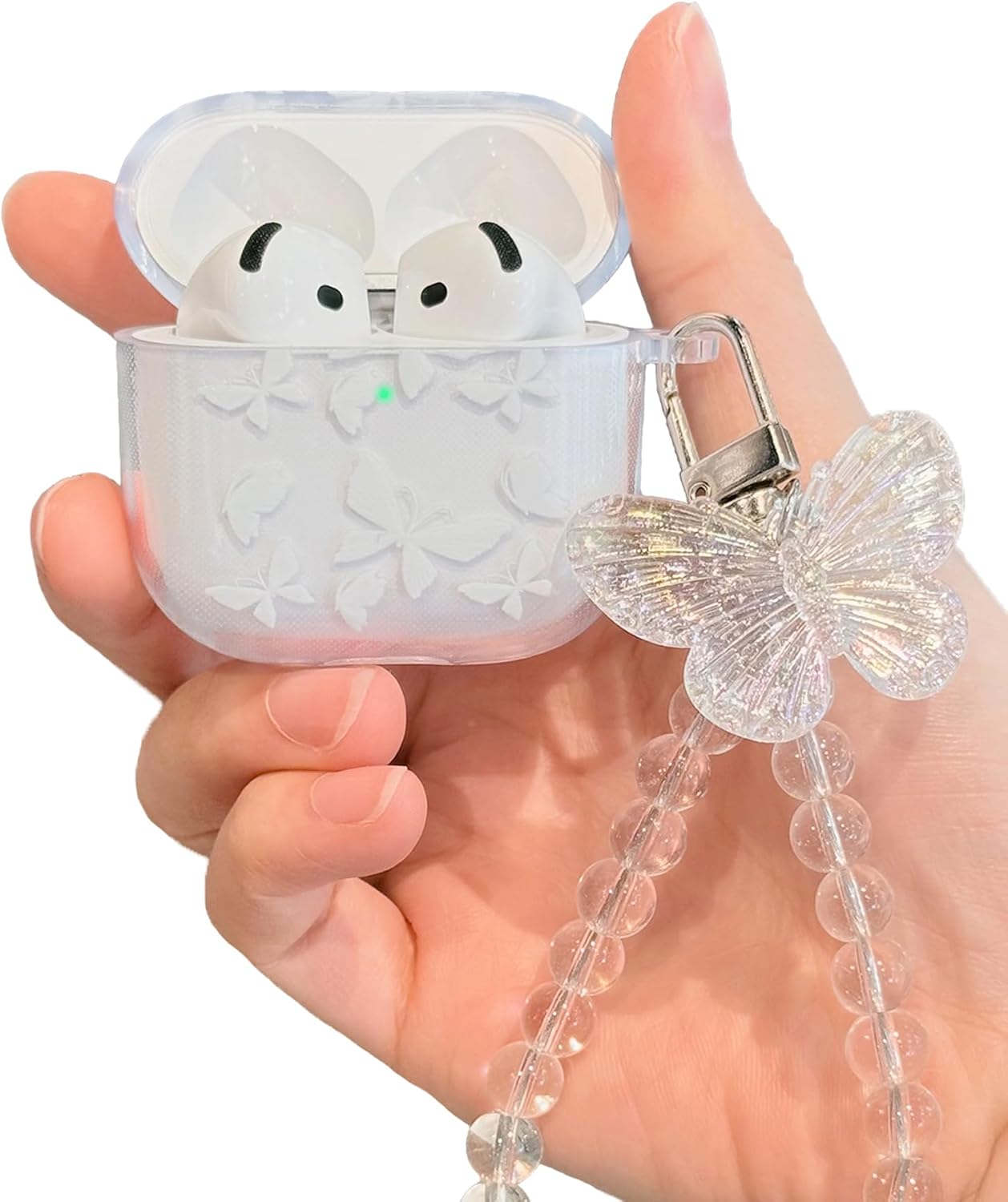 Compatible with AirPods 4 Case Cute Clear, Shockproof Soft TPU Protective Airpod 4th Generation Case Cover for Girls Women with Keychain Designed for AirPod 4th Gen 2024, Butterfly