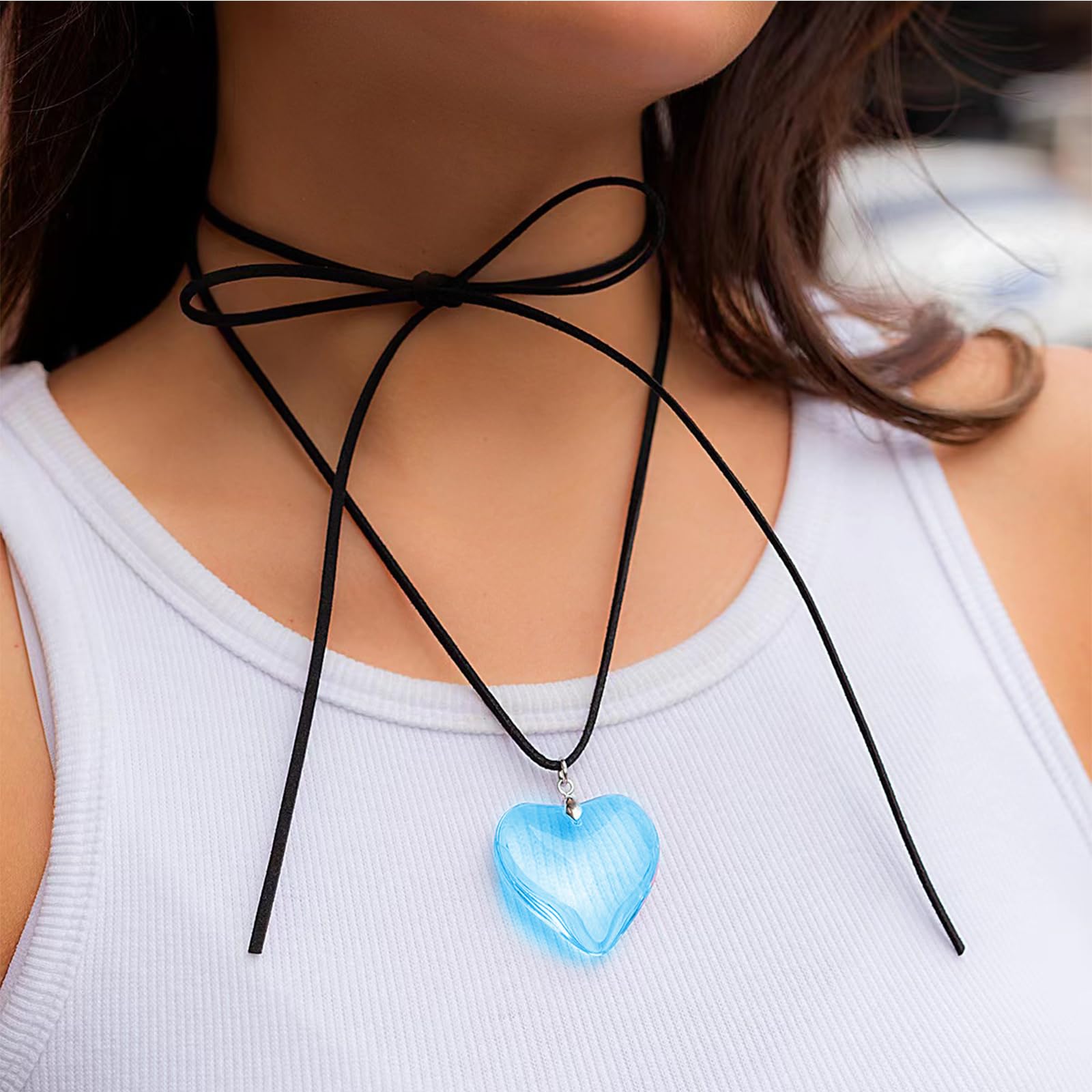 LYITZW 2 Pezzi Collana Girocollo a Cuore Gioielli Elegante Fiocco Intrecciato Catena Regolabile in Velluto Collana con Ciondolo a Cuore Grande per Ragazze e Donne, Unisex