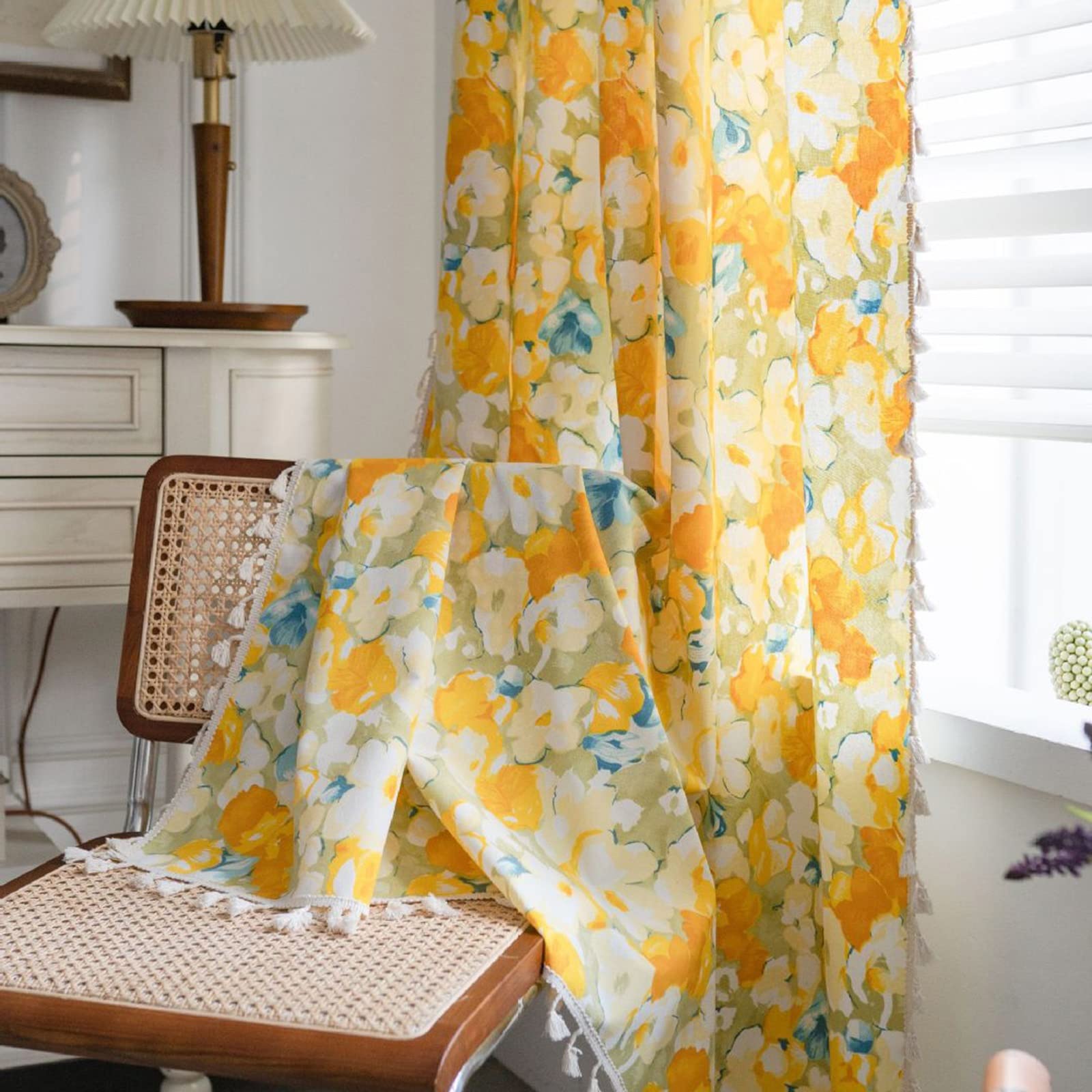 Amazon｜カフェカーテン 黄色、カーテン おしゃれ、幅150x丈160/180