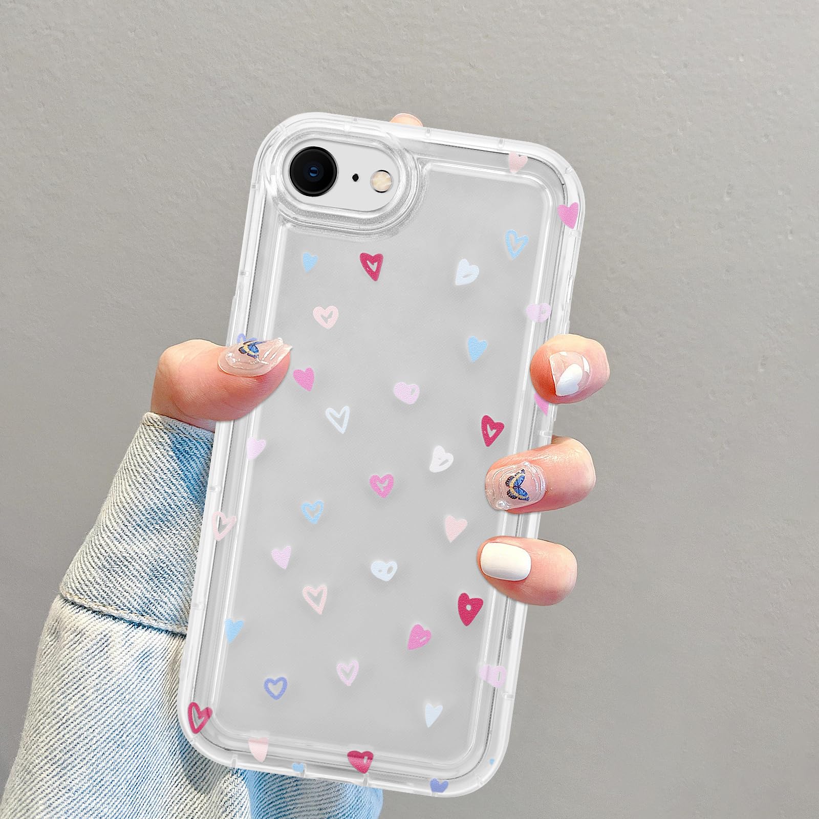 Compatible for iPhone 7 8 SE 1st 2nd 3rd Case Cute Clear for Women Colorful Love Heart Pattern