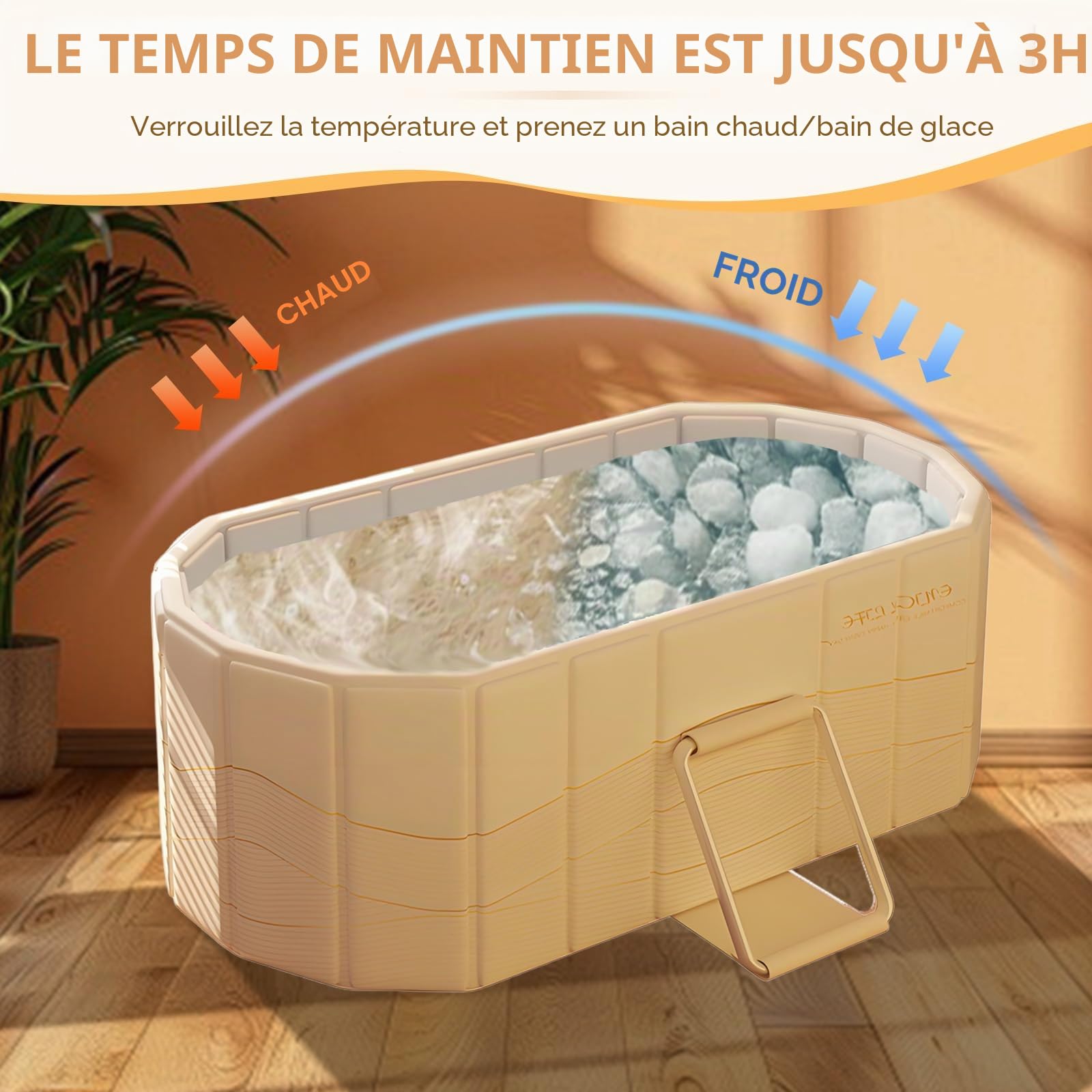 Baignoire pliable pour adultes, 2 en 1 bain glacé & eau chaude, baignoire portable autoportante avec couvercle, idéale pour spa à domicile, extérieur & intérieur, sans montage (120 x 56 x 50 cm