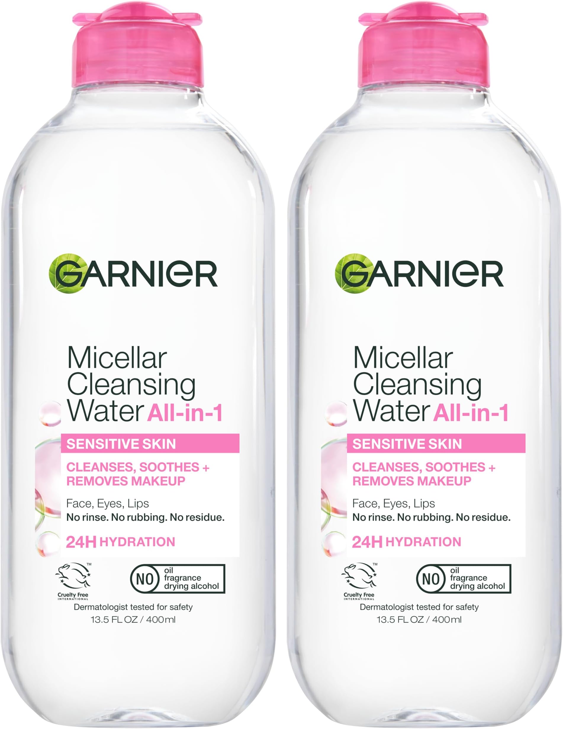 Micellar Water, Hydrating Facial Cleanser & Makeup Remover, Suitable for Sensitive Skin, Vegan, Cruelty Free, 13.5 Fl Oz (400mL), 2 Count