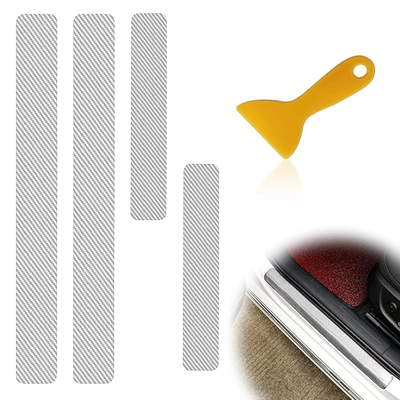 Protetor de Soleira para Porta de Carro em Vinil com Acabamento Fibra de Carbono Prata ABOTHGD Kit com 4 Peças