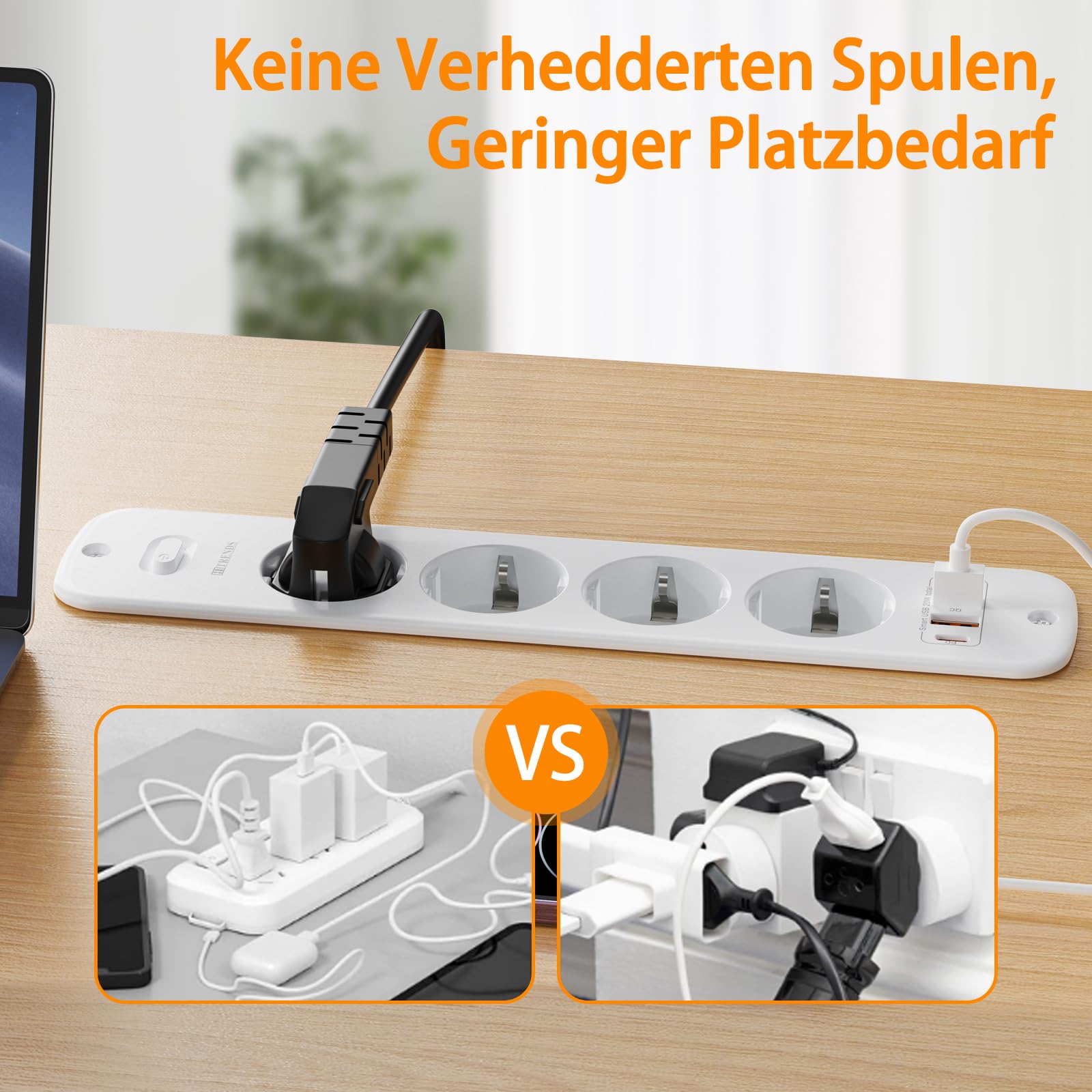 Regleta de mesa plegable con 4 enchufes y 4 puertos USB (2 USB A + 2 Type-C) y interruptor, enchufe de montaje para mesa con cable en espiral de 2 m, 4000 W/16 A, para oficina, oficina en casa — view 6