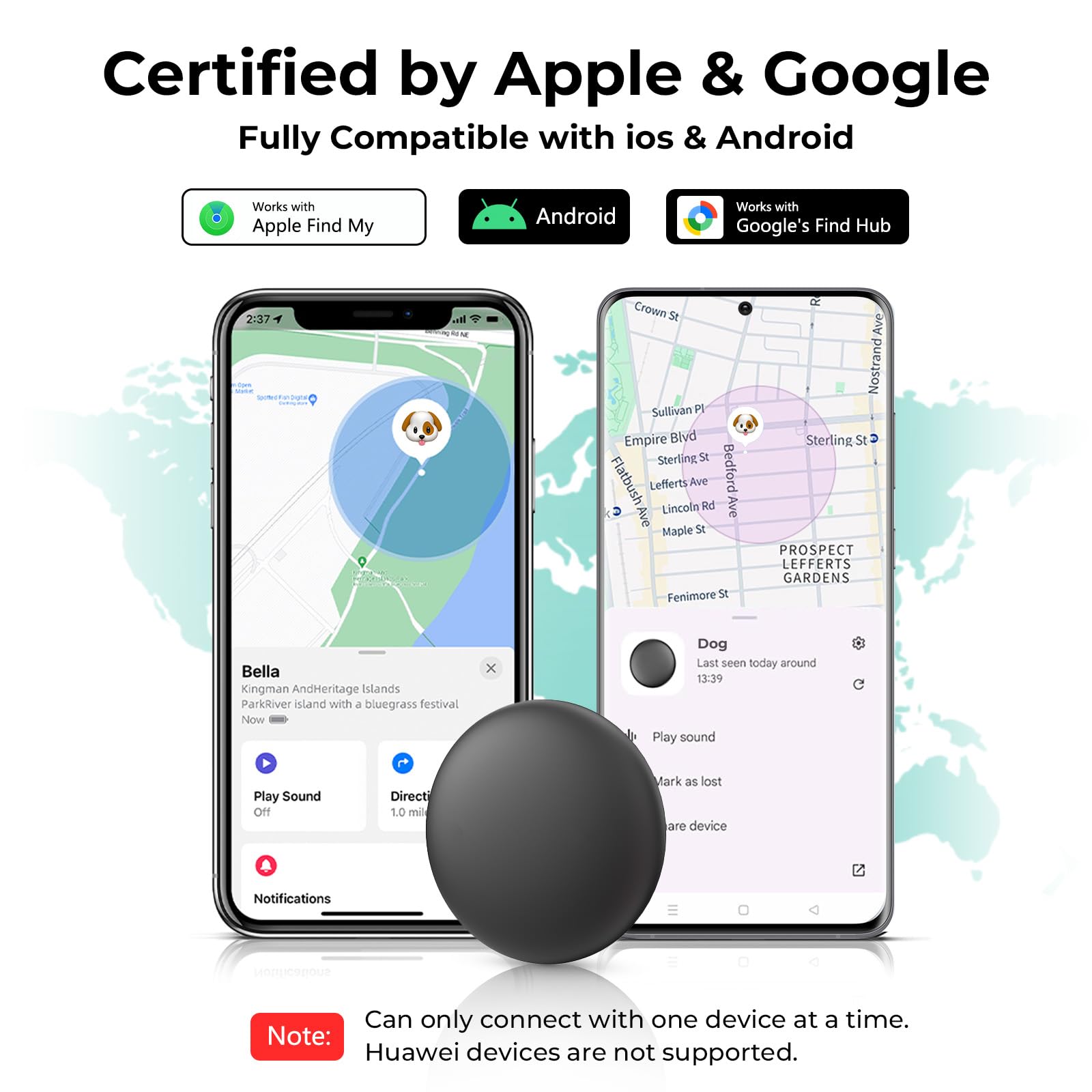 Traceur de chien – Pas de frais mensuels – Fonctionne avec Apple Find My et Google Find Hub (1 paquet)