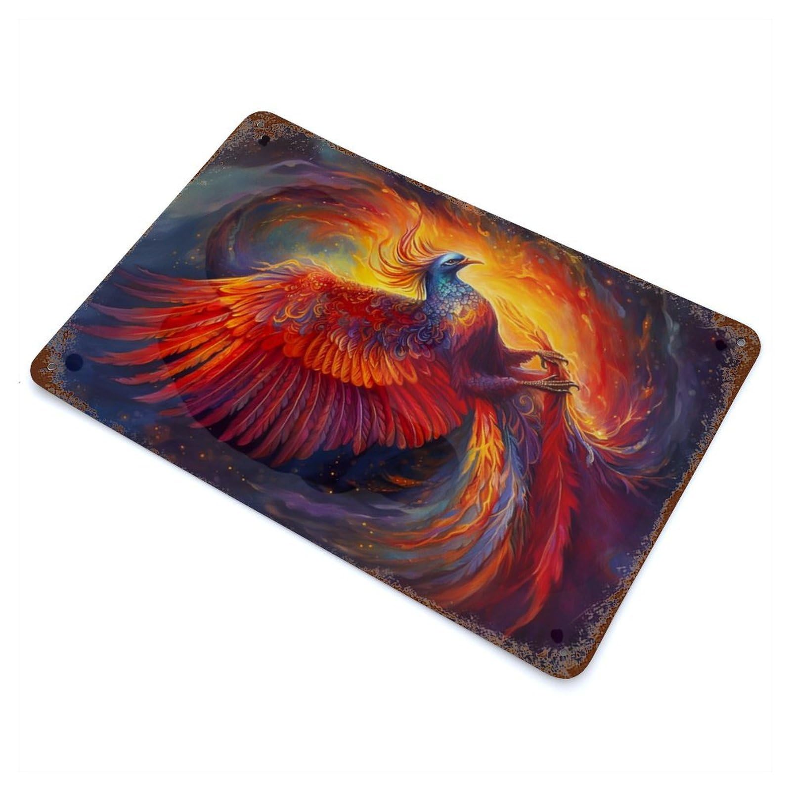 Colorful Phoenix Rusty Metal Tin Sign 11.8"x7.9", Ideal for Farmhouse, Kitchen And Entryway Decor