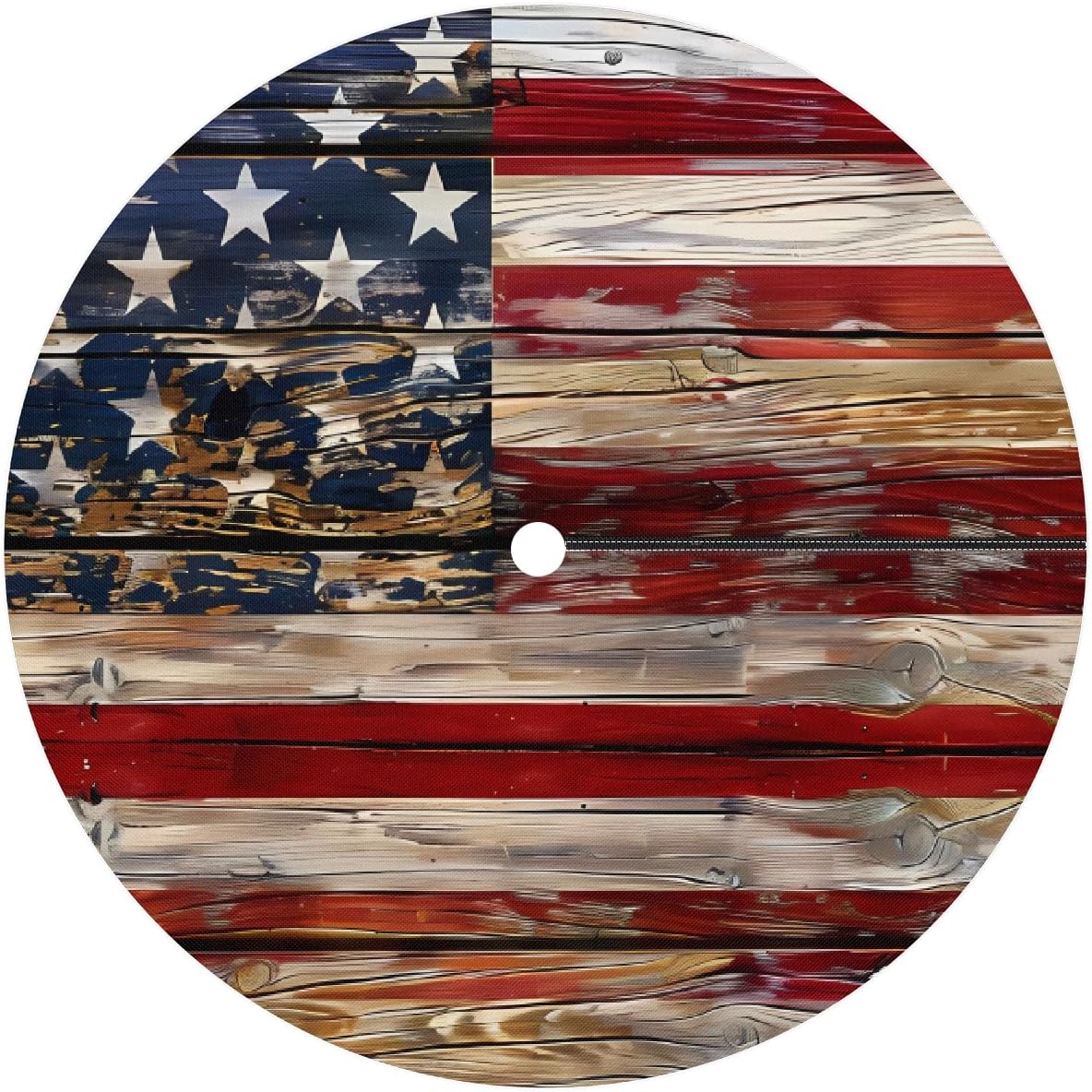 Old Wooden American Flag Outdoor Tablecloth with Umbrella Hole, Round Elastic Fitted Table Cloth with Zipper, Waterproof Picnic Patio Table Covers Fits 36-44 in Tables