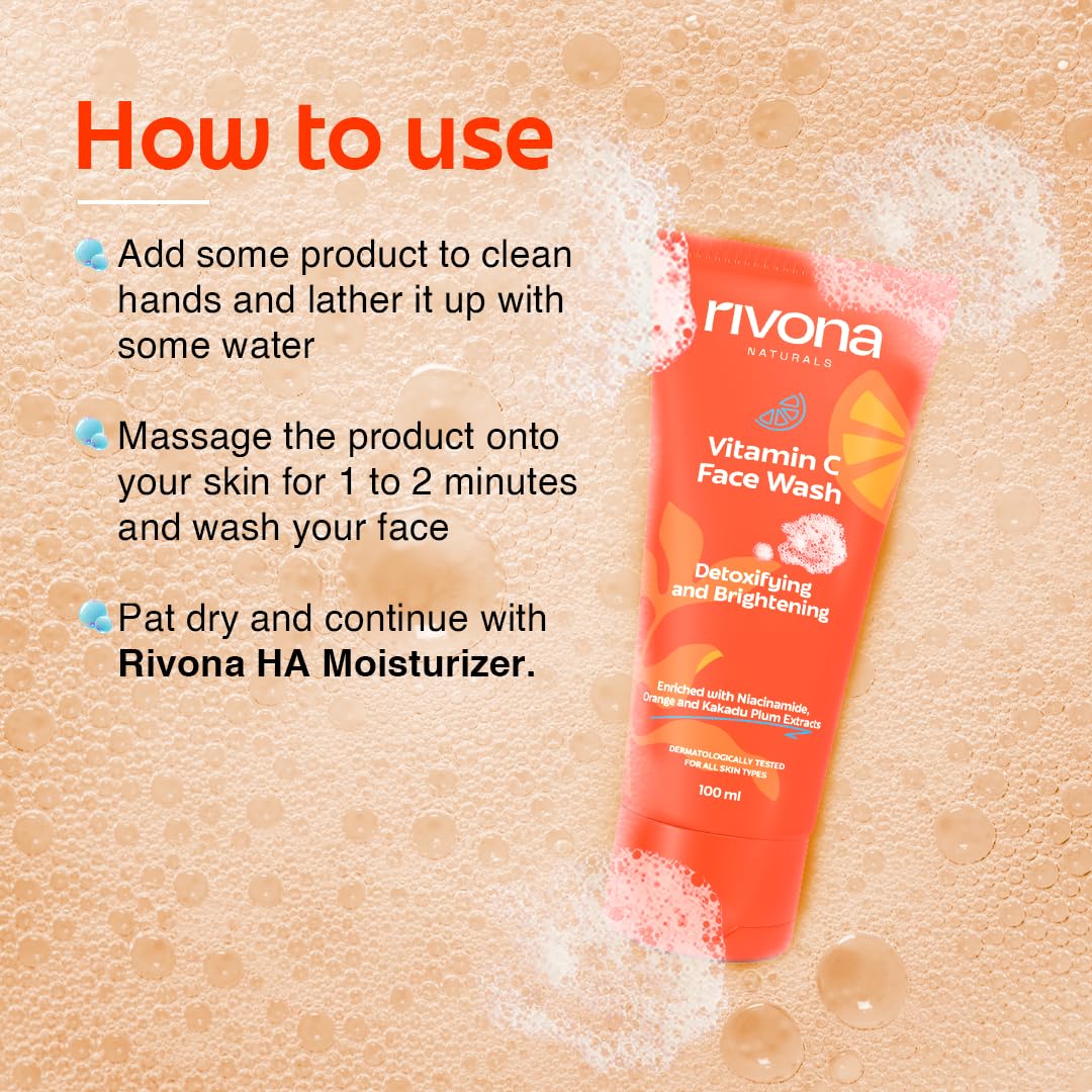 Rivona Naturals Vitamin C Face Wash With Niacinamide & Orange, Kakadu plum| For Women & Men 100ml- Toxin-Free & Oil-Free Face Wash for Acne-Prone, Dry & Oily Skin 3