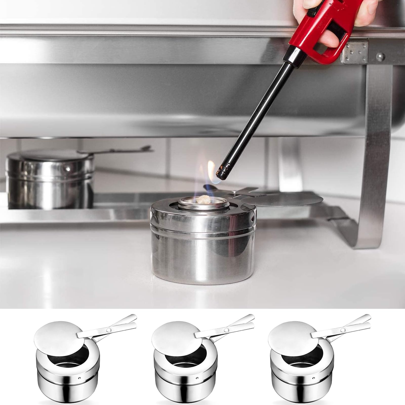 Fornelli Portatili Per Buffet Set Di 4 Bruciatori Per Pasta Combustibile In Acciaio Inox, Con Manico E Coperchio, Per Fonduta, Buffet E Campeggio Bruciatore Alcolico Per Buffet E Campeggio