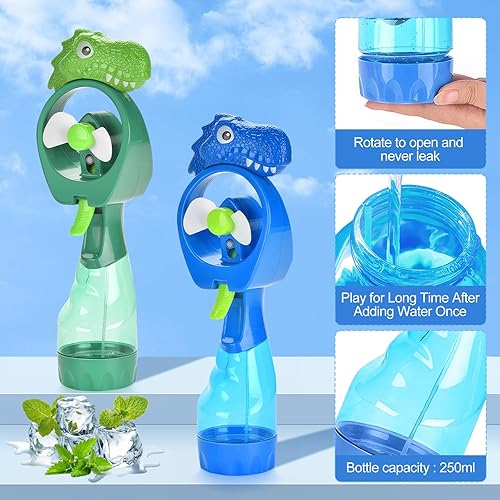 Miniatura 2 de QearFun Ventilador de niebla de mano de dinosaurio con spray de agua, ventilador personal con pilas, ventilador portátil para niños para niños,