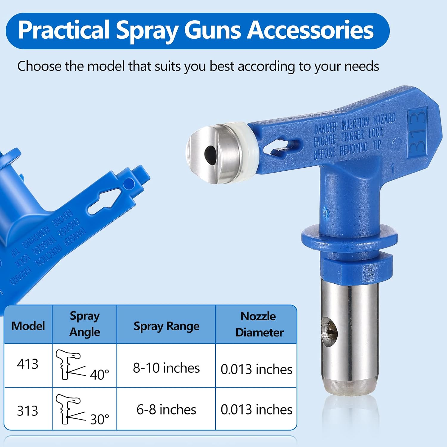 Reversible Spray Tip Nozzles Paint Spray Tips Airless Sprayer Nozzles Airless Sprayer Spraying Machine Parts in Blue for Homes Buildings Decks or Fences(2 Pieces, 313, 413)