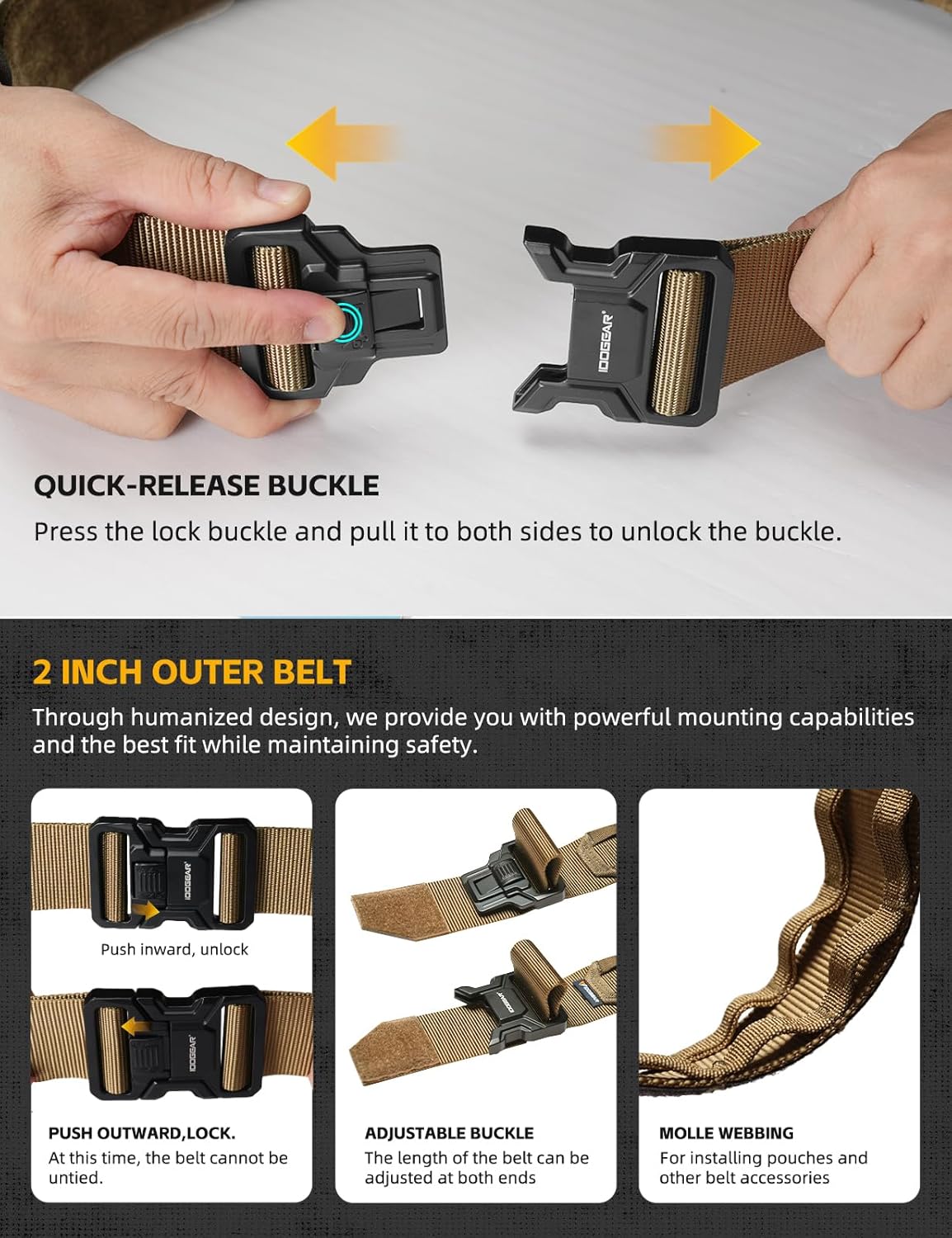 IDOGEAR SPORTS Tactical Riggers Belt 2" Heavy-Duty MOLLE Belt With 1.75" Inner Nylon For Outdoor Military Work Use - Image 3