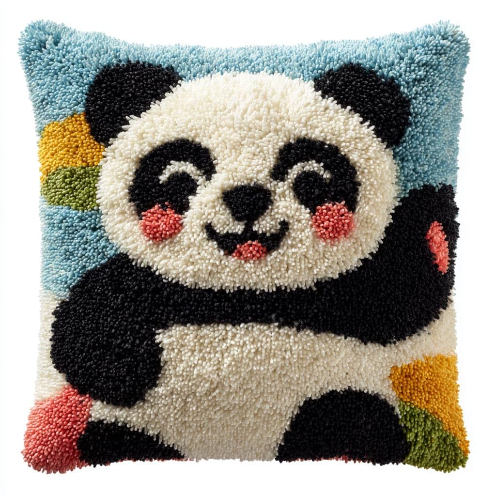 Taxpy DIY Rug Pillow Cover Latch Hook Cushion Kits, Animal Panda Needlework Pillow Cover Sofa Cushion Rug Making Kits,17x17inch