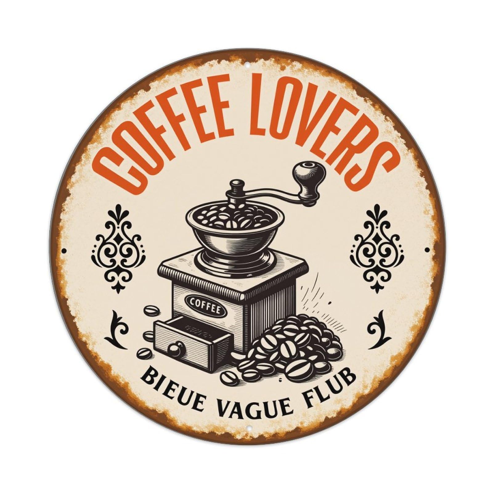 Coffee Grinder Beans Vintage Style Round Tin Sign Vintage Style Metal Sign Home Bar Garden Wall Plaque Decor Metal Poster 8x8 Inch