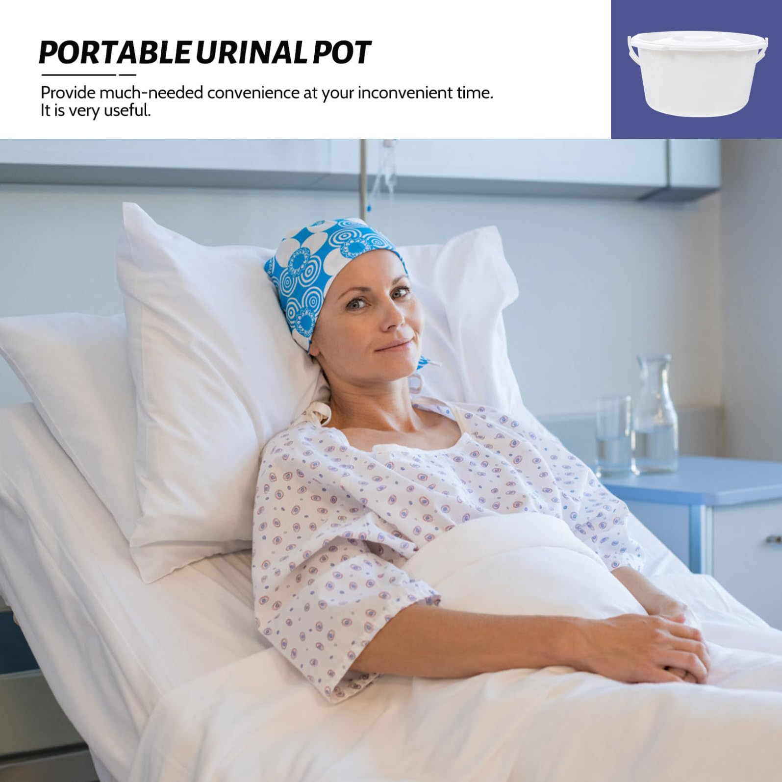 UKCOCO Vaso da Notte Leggero e Resistente per Anziani Portatile in Pp Bianco Coperchio e Maniglia per Uso Domestico e Ospedaliero