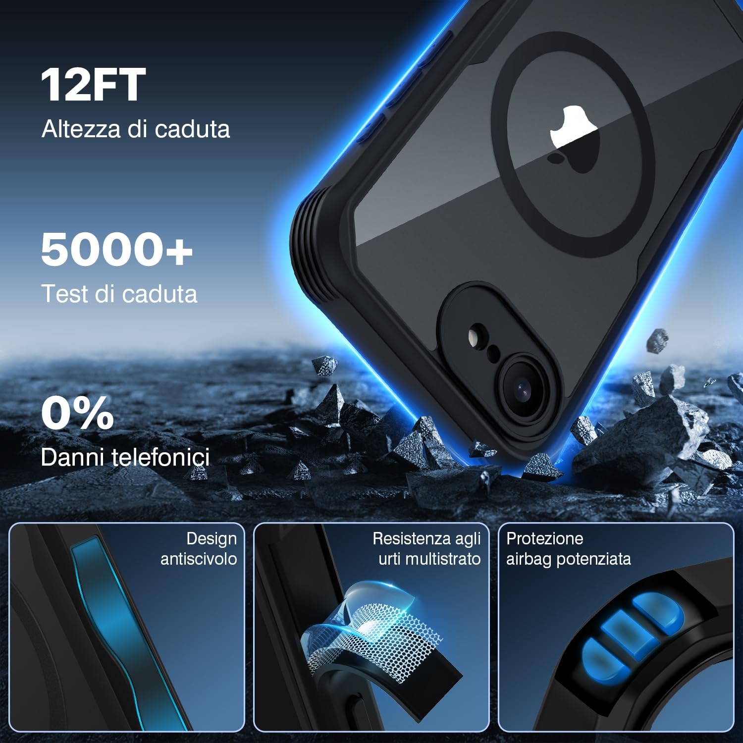 CENHUFO Magnetica Privacy Cover iPhone 16E [Compatibile con Magsafe] Integrata Vetro Temperato Anti Spia Schermo e Protezione Fotocamera, Custodia Antiurto 360 Gradi Rugged Doppia Faccia Case -Nero