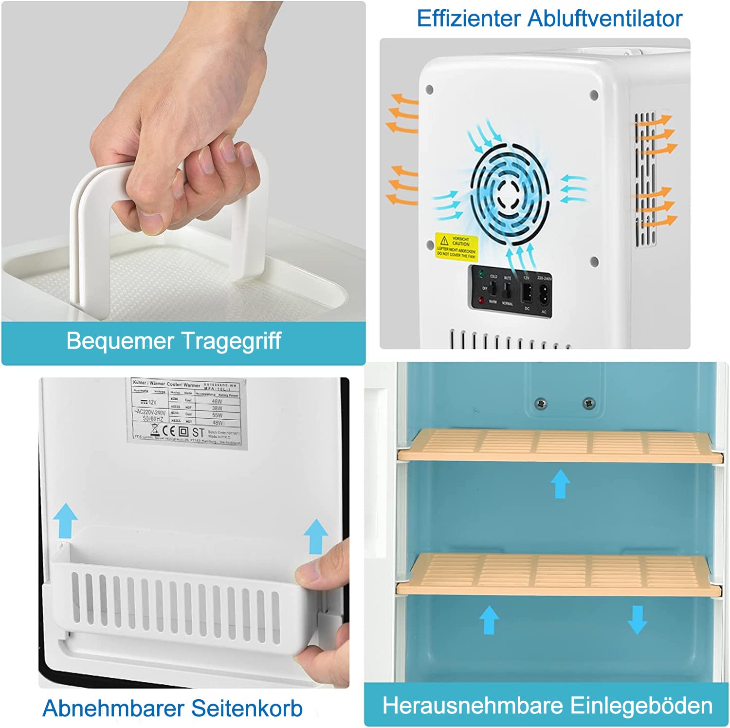 RELAX4LIFE Mini-Kühlschrank 10 L, Kosmetika-Kühlschrank für Kühler & Heizen mit 3 Helligkeitsstufen Einstellbarem LED-Licht&Spiegel&Abnehmbaren Regalen, Tragbarer Getränkekühlschrank für Zuhause