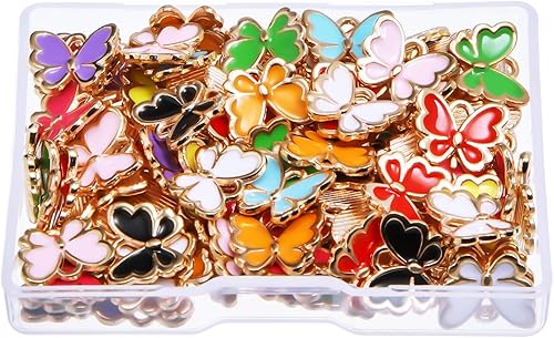 Miniatura 5 de Hicarer 100 Pieces Colorful Butterfly Charms for Jewelry Making Alloy Pendant Jewelry Butterfly Charm for Necklaces Bracelets Earrings DIY Supplies